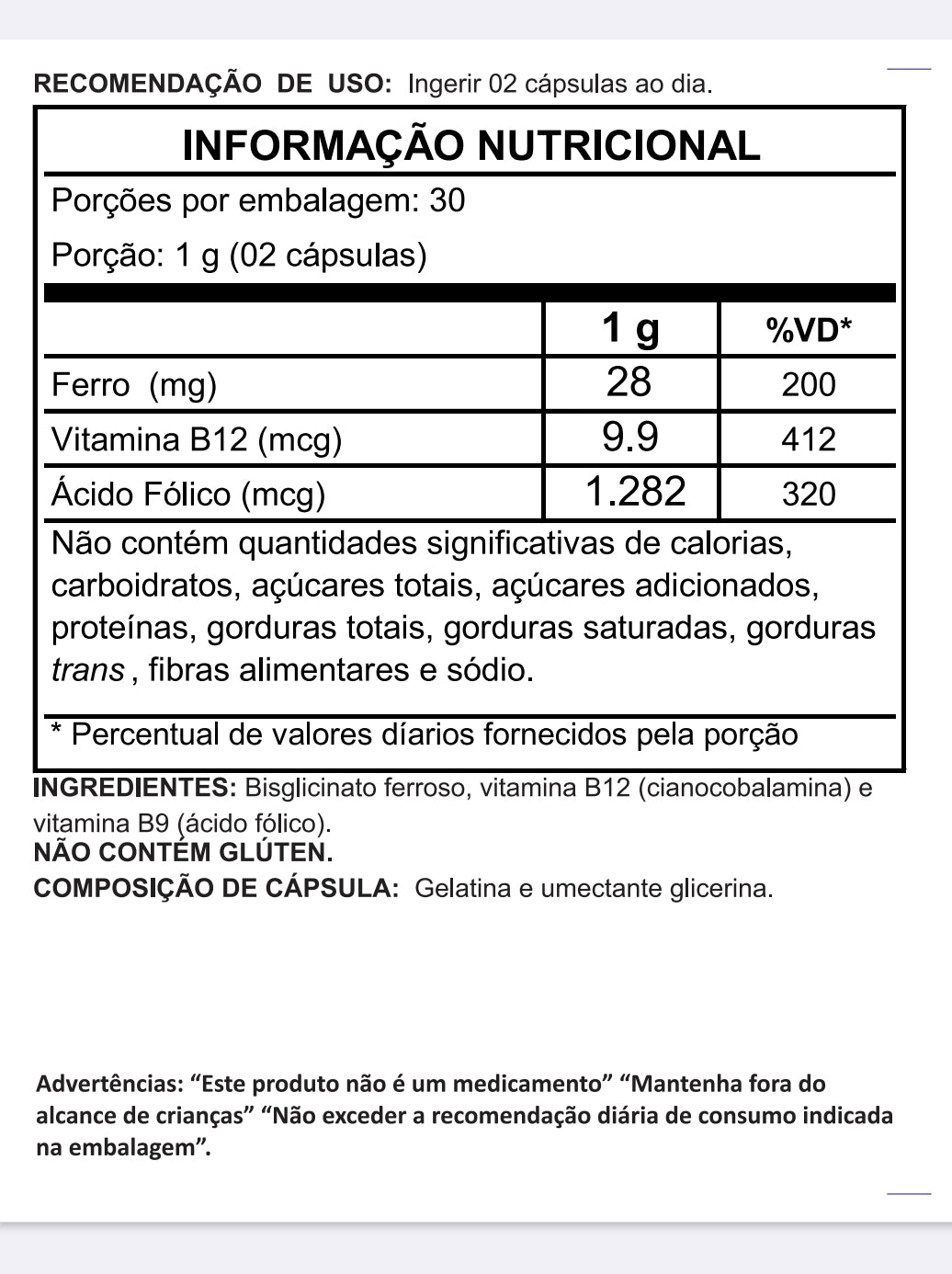 Ferro B12 + Ácido Fólico - Suplemento Completo para Anemia e Energia